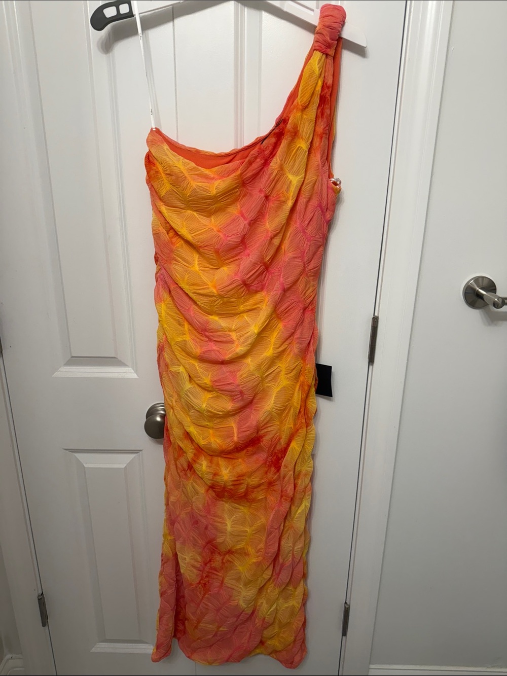 Lulu's One-Shoulder Orange & Yellow Maxi Dress